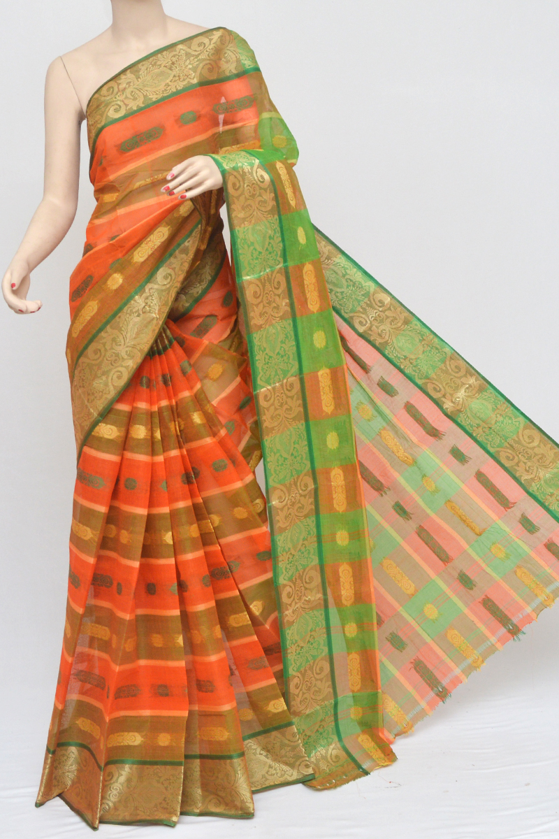 Orange Color Cotton Tant Bengal Handloom Saree (without Blouse) - Mc2510601